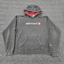 Element Hoodie Mens Medium Gray Fleece Pullover Skateboarding Logo Graphic