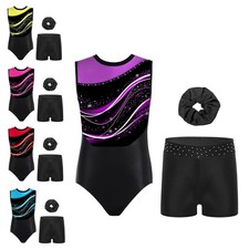 Kids Girls Outfit Exercise Set Gymnastics Dancewear Competition Stylish Print