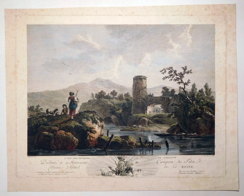 Radierung, Landschaft bei Gaillon, J.B. Pillement/ J.B. Racine, ~1770, L B 12 - Bild 2 von 4