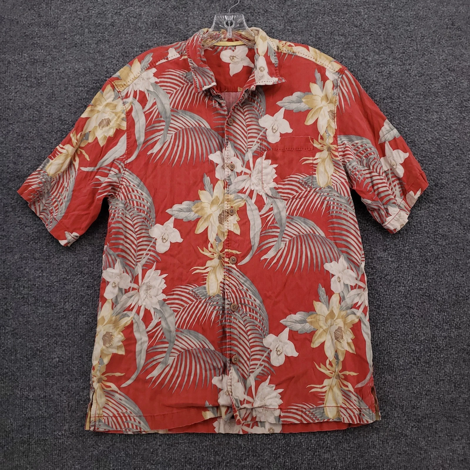 Tommy Bahama Hawaiian Shirt Mens M Medium Orange Short Sleeve Tropical Beach