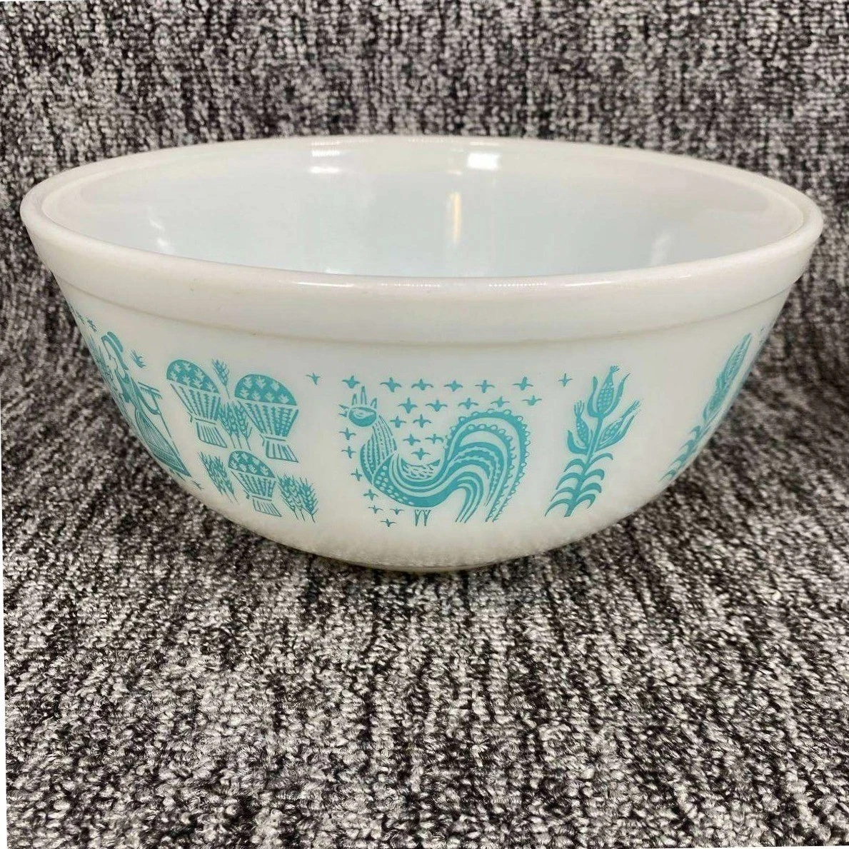 Vintage Pyrex Butterprint Mixing Bowl Turquoise Amish Rooster White Milk Glass