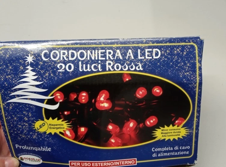 Giocoplast cordoniera luci festone 20 lampadine LED rosso prolungabile IP44 - Immagine 2 di 4