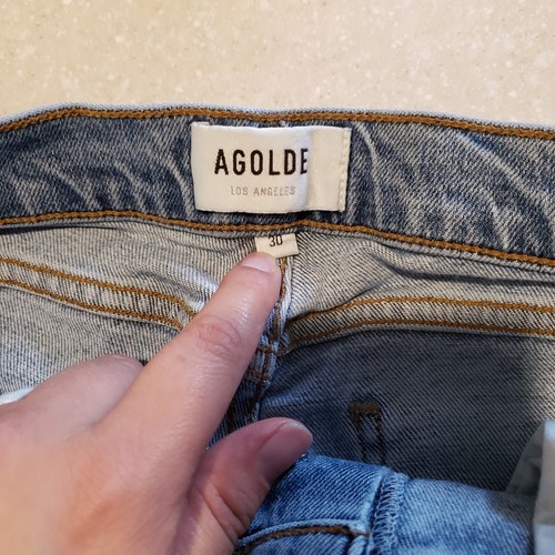 Jeans AGOLDE para mujer talla 30 pierna recta botón mosca dobladillo crudo denim premium - Imagen 2 de 9