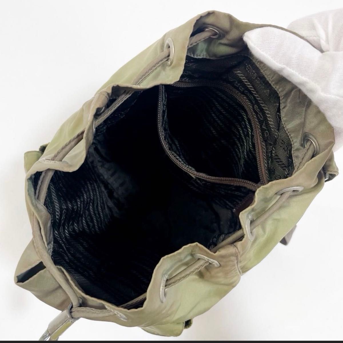 PRADA rucksack backpack triangular logo khaki nyl… - image 8