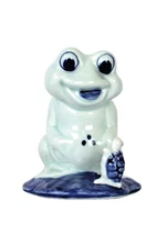 VTG Blue and White Smiling Frog and Turtle Friend Miniature Porcelain Figurine
