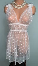 NEW SHEER Chiffon Like Nightie Babydoll Negligee 1X See Thru Lingerie Bows