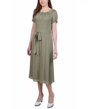NY Collection Women's Petite Dress PL Short Sleeve Belted Swiss
