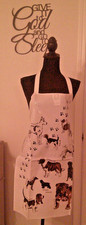 One Size Fits Most Waterproof Dog Grooming Apron/Smock White w/Dogs
