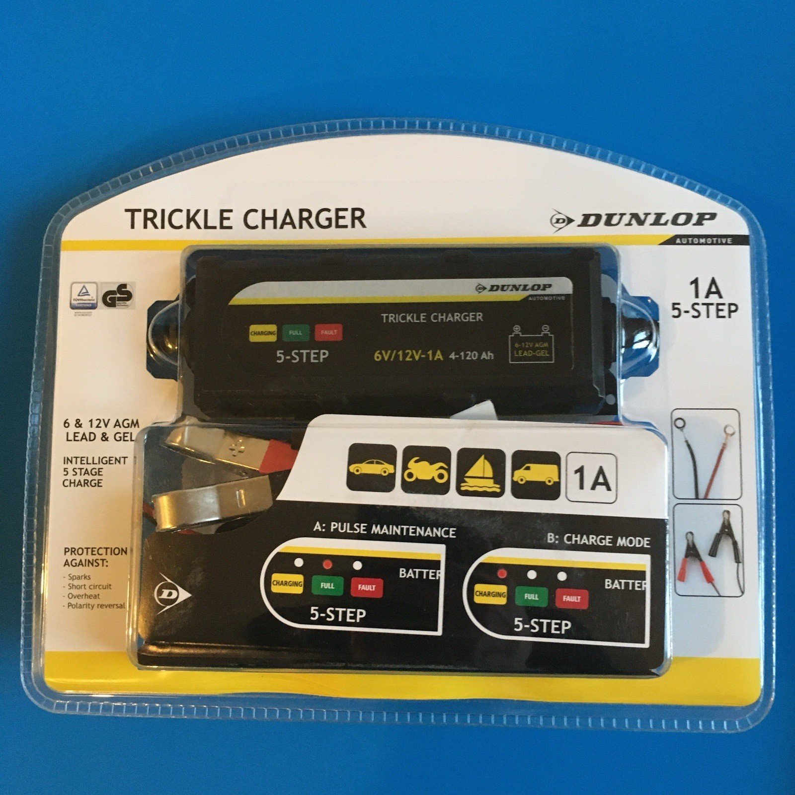 Chargeur batterie voiture Dunlop 12V permanent et automatique pour batterie moto
