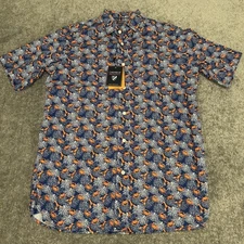 Cremieux Performance Shirt Mens Small Blue Crab Coral Print Wicking Stretch NEW