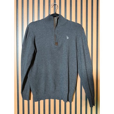 US Polo Assn Mens Quarter Zip Pullover Sweater Charcoal Gray Small Mock Neck