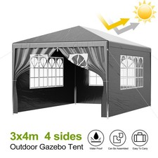 4x3M Heavy Duty Gazebo Marquee Waterproof Garden Party Tent w/ Sides White/Grey