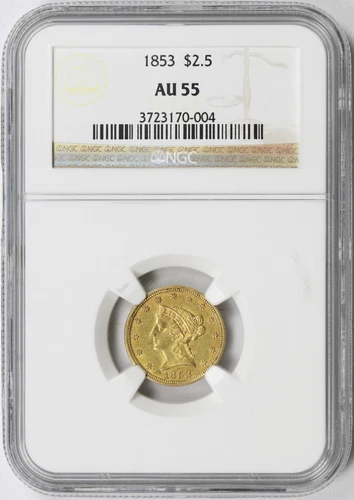 1853 $2.5 Gold Liberty Quarter Eagle NGC AU55