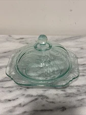 Vtg Federal Madrid Aqua Blue Depression Glass Butter Dish w/Dome Covered Lid