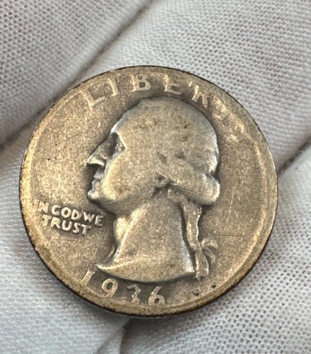 1936 D Washington Quarter Fine : Low Mintage 5.3M Key Date - .9 Fine Silver Coin