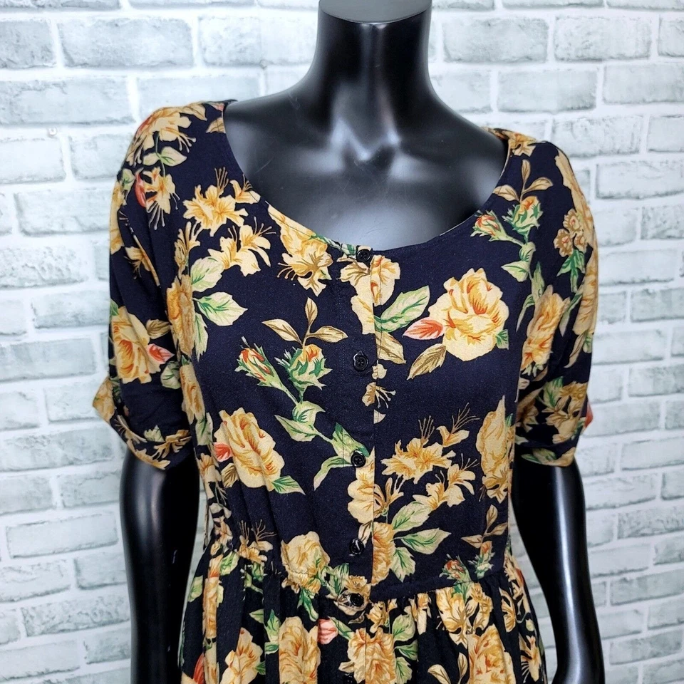Vintage 90s Together! 6 Black Yellow Floral Midi Cottagecore Prairie Grunge - Image 3 of 4