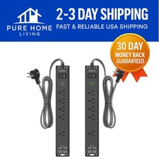 2 Pack 6Ft Power Strip Surge Protector with 5 Outlets & 4 USB Ports - Wall Mount