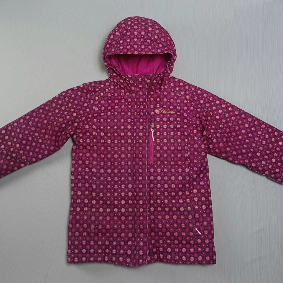 Columbia Omni-Heat Magic Mile Jacket Girls Small Pink Floral Hooded - Image 2 of 4