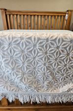 Vintage Chenille Bedspread Hofmann Crisp White Daisy on White 104" x 89"