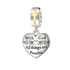 Cross Charm Dangle with God All Things are Possible 925 Sterling Silver Charm Je