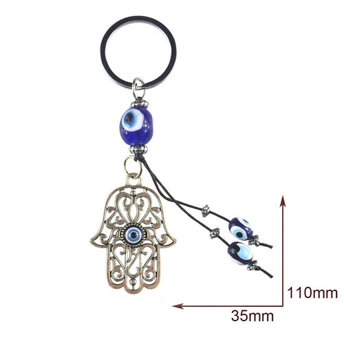 Turkish Blue Evil Eye Carved Hamsa Hand Key Chains Ring Holder Keychain Amulet - Picture 3 of 16