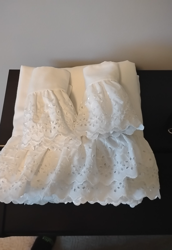 One Pair Of Curtains Two Panels White Eyelet Embroidered Trim Ruffle 41 X 84