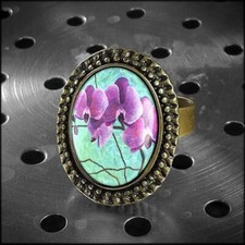 Purple Flower Orchid Floral Design Handmade Cabochon Ring