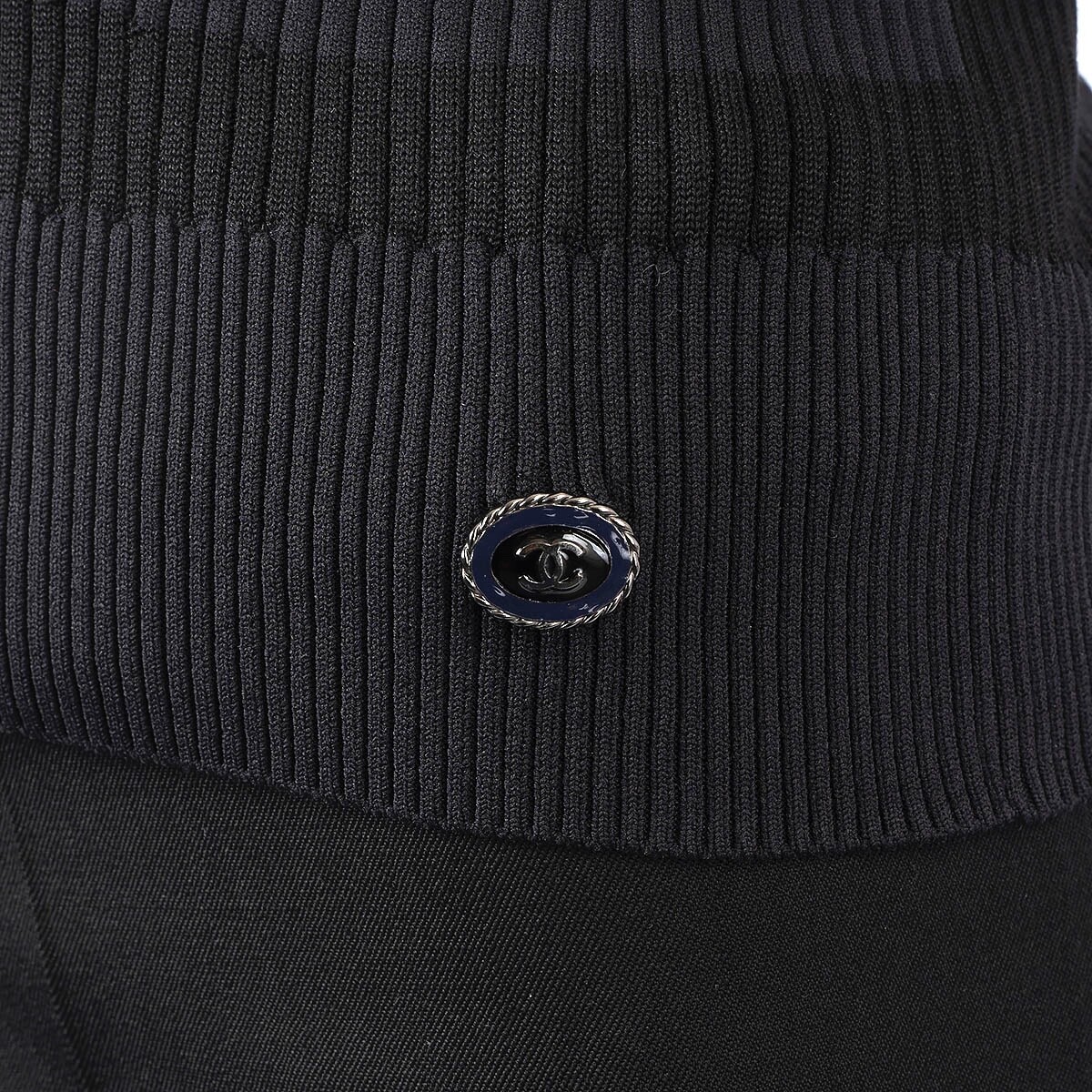 68656 auth CHANEL black & blue silk 2019 19B RIB KNIT