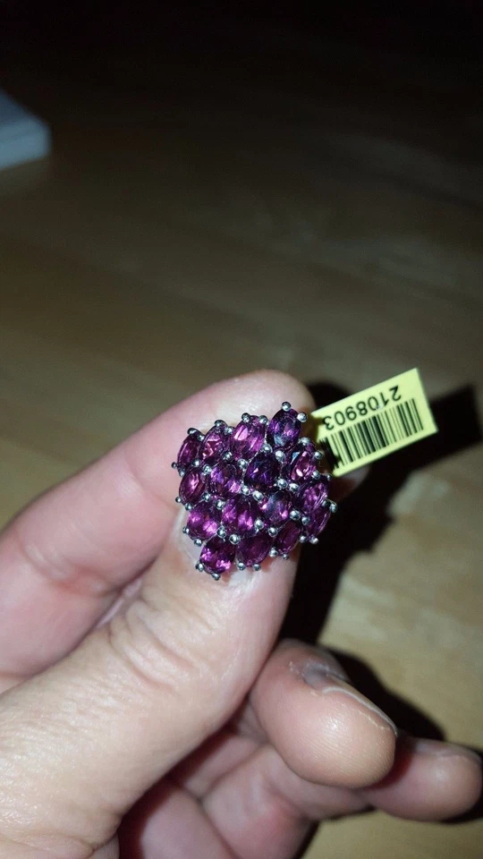 Genuine Rhodolite Garnet Cluster Ring 9.15 ctw. in Platinum/SS Size 5 - Image 2 of 4