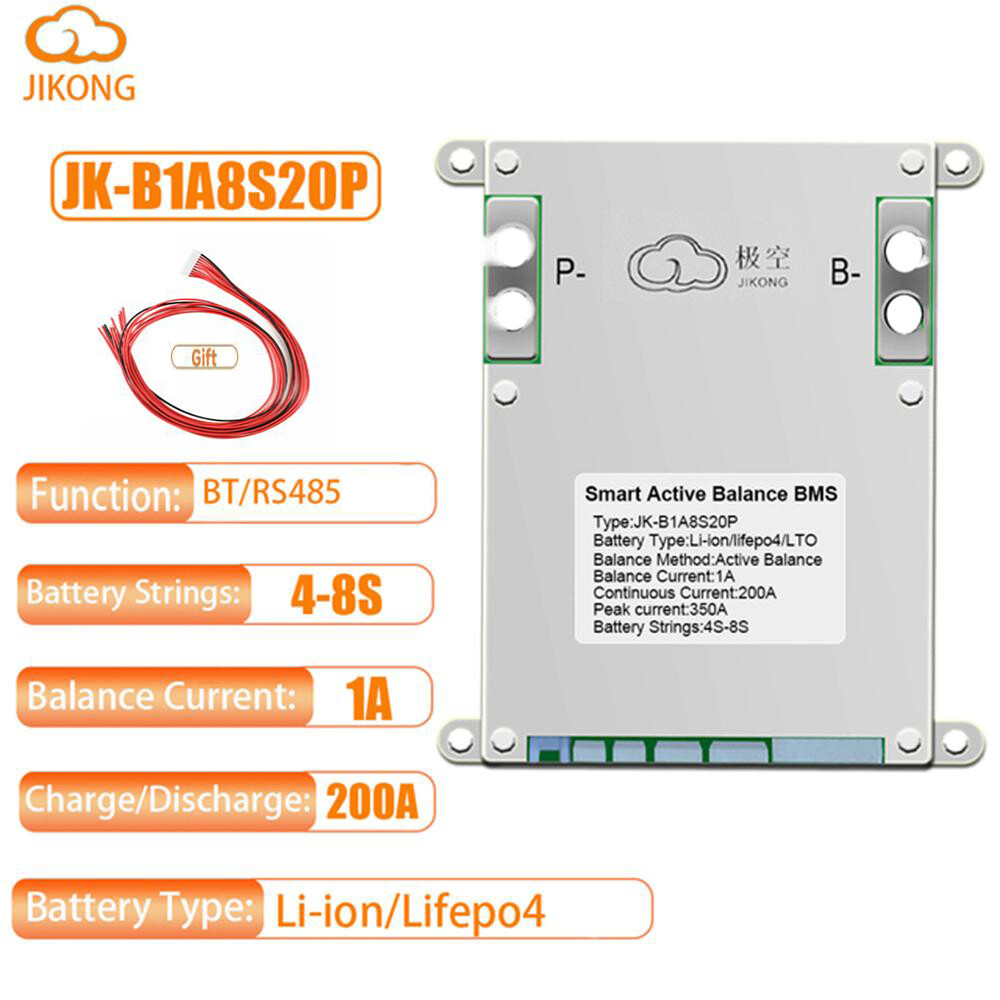 JK BMS Active Balance BMS 4S-8S Smart BMS 200A Li-Ion LifePO4 BT/RS485/LCD lot