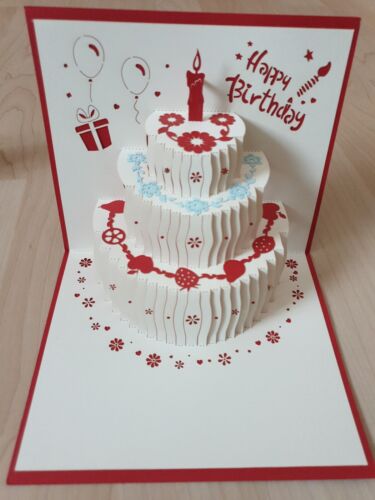 3D Pop Up Geburtstagskarte Happy Birthday Rot Torte Kerze