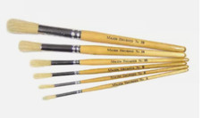Image of Hog Bristle Brush Short Handle Pack of 6 Round Tip Sizes 4,6,8,10,14,18,