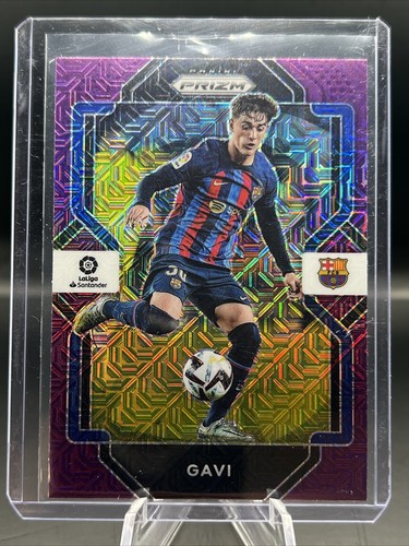 22/23 Panini Chronicles Prizm Premier League - GAVI PURPLE MOJO #213 Barcelona - Picture 2 of 3