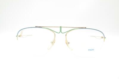 Vintage Michl 198 Gold Grün Blau halbrand Brille Brillengestell eyeglasses NOS