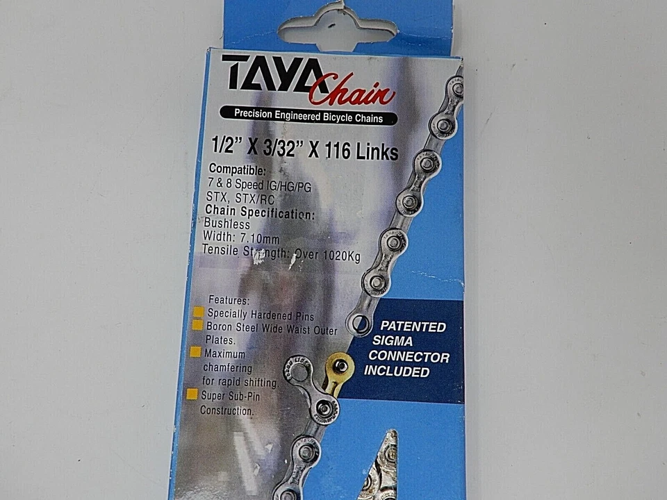 Винтажная велосипедная цепь TAYA Pro Relief 1/2 дюйма x 3/32 дюйма x 116 л - новая - Изображение 2 из 2