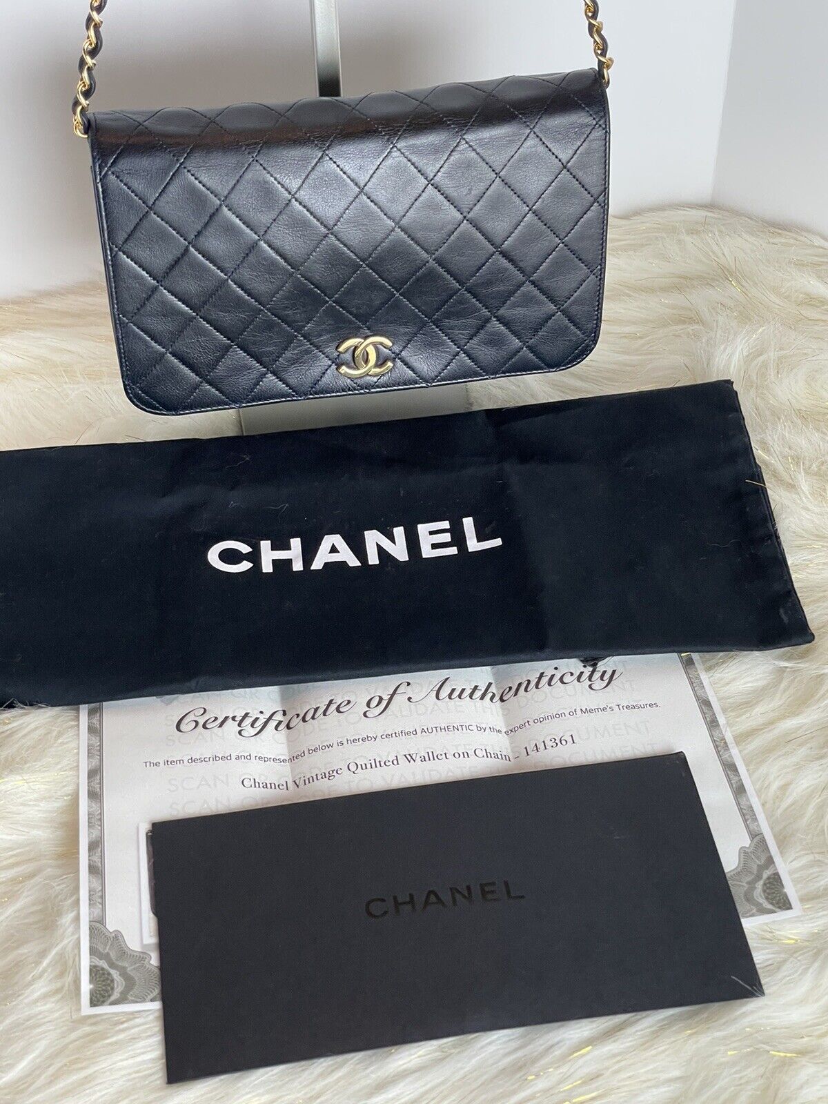 Chanel Vintage Black Quilted Full Flap Wallet On Chain Lambskin