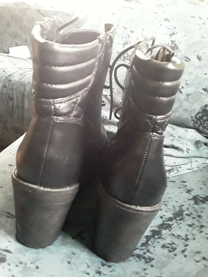 Новый Rampage harrison кожи черный шнурует вверх коренастый каблук платформе ботинки 10 М - Изображение 2 из 4