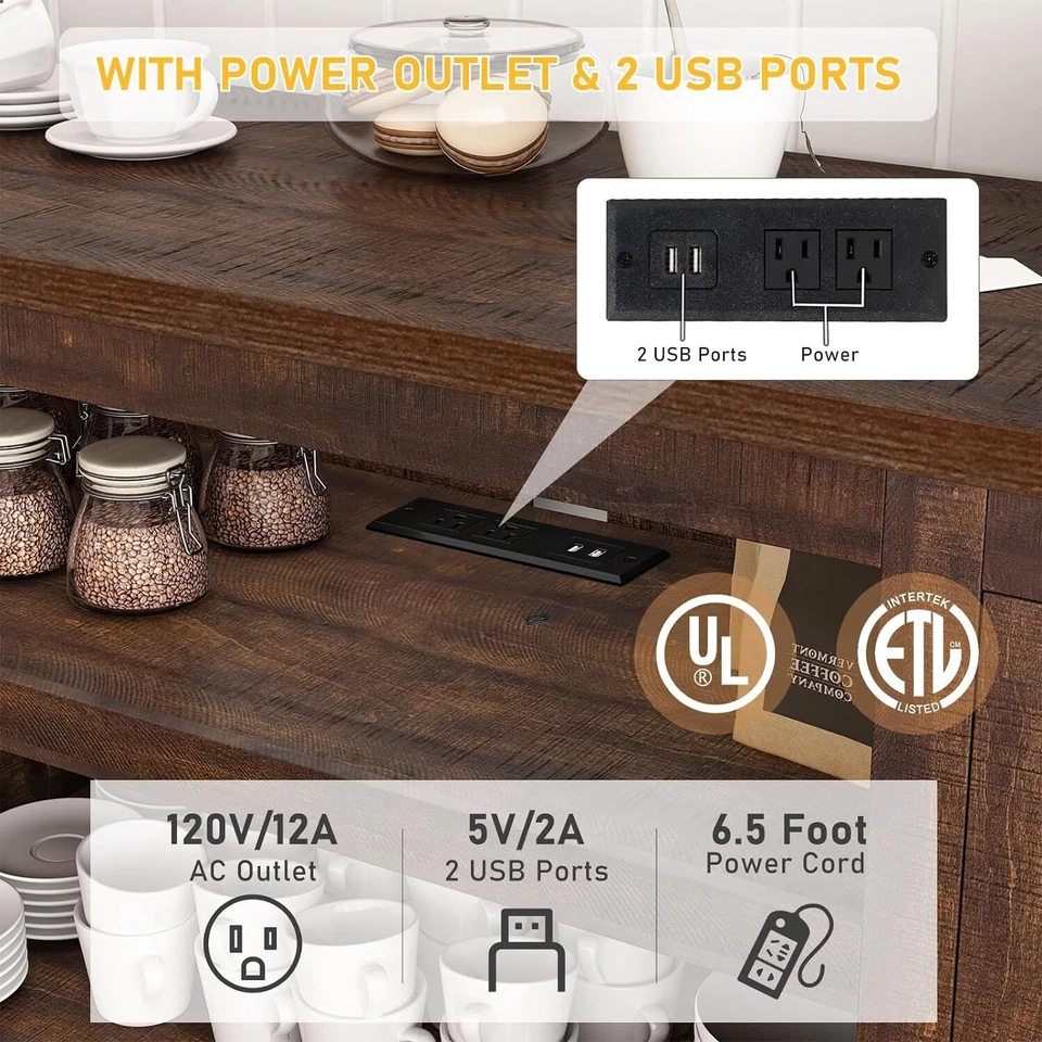 Soporte de TV de granja de 66", centro de entretenimiento con tomas de corriente para televisores de 75/65" Foto 4 de 4