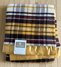 Pearce Scotch Plaid 100 Wool Blanket NOS USA Bound W/ Nylon Satin 72x90 READ