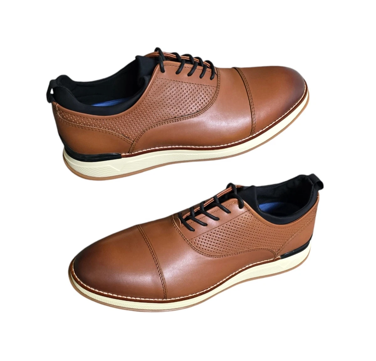 Vince Camuto Brand Men’s Bruno Leather Shoes Sz 8.5 Brown Vince Camuto Leather Upper Solid Dress Shoes for Men for  main image 3