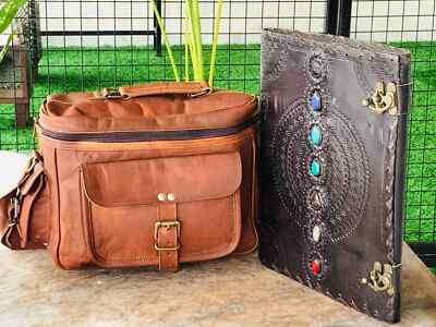 Camera Leather DSLR SLR Bag Padded Satchel Photographer Bag Free 13'' Journal