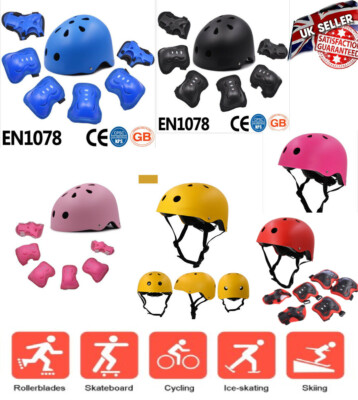  Kinder Verstellbarer Sporthelm und Knieschützer 7tlg Set Radfahren Roller Skateboard
