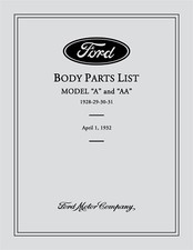 1928 - 1931 Ford Model A Aa Body Parts Book