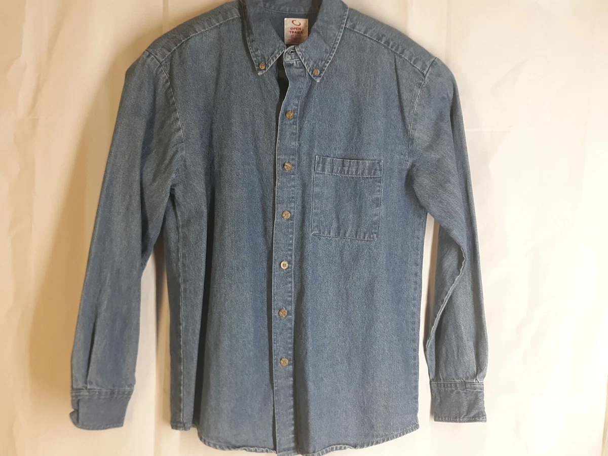 Open Trails Denim Jean Shirt Mens Sz M Button Up Front Long Sleeves Casual