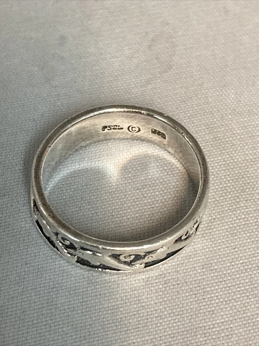 Vintage Sterling Signed 925 PSCL Peter Stone Etched Dolphin Ring