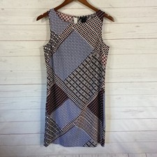 Ann Taylor Womens Patchwork Print Tank Dress Sz Small Multicolor Back Zip