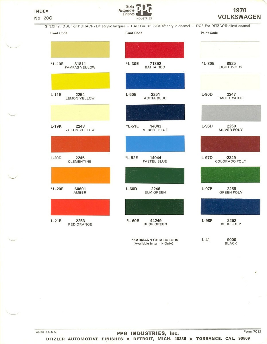 1970 VOLKSWAGEN BEETLE BUS KARMANN GHIA FASTBACK SQUAREBACK PAINT