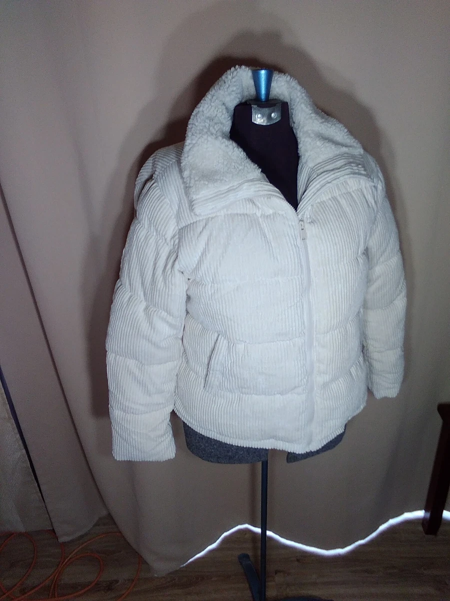 Beige corduroy puffer best sale jacket