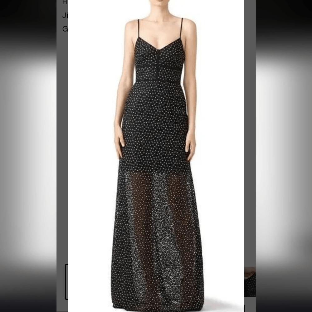 Jill Stuart Jill Black Embroidered Lace Flared Maxi Dress Gown