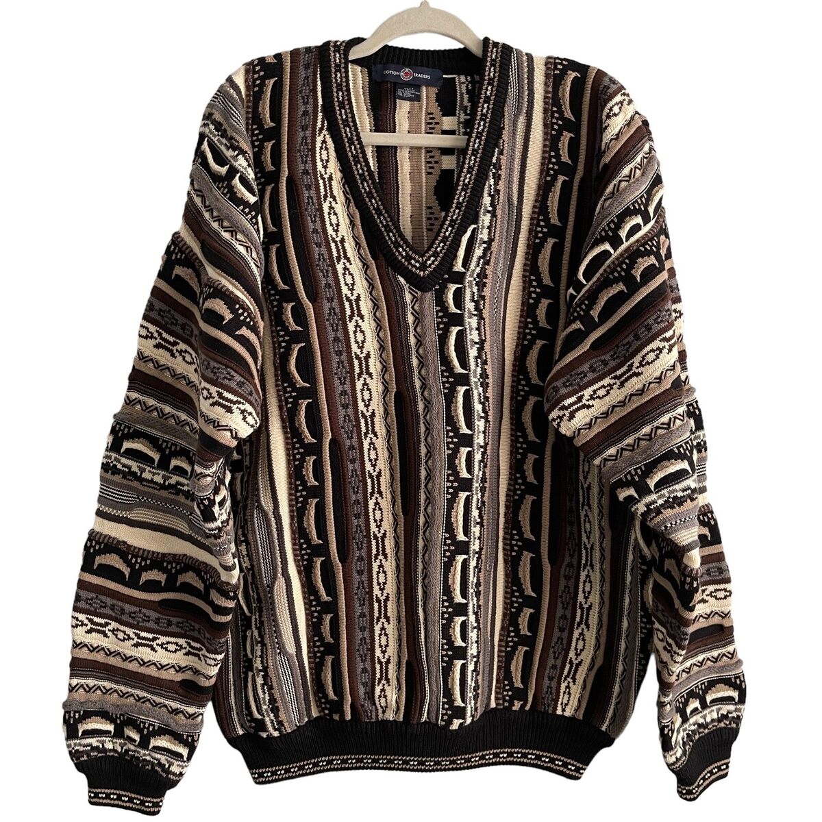 Cotton Traders Sweater Coogi Style Cosby 3D Knit Textured Cotton Traders Sweater Coogi Style Cosby 3D Knit Textured